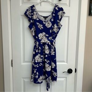 Blue Dress with White Floral Pattern